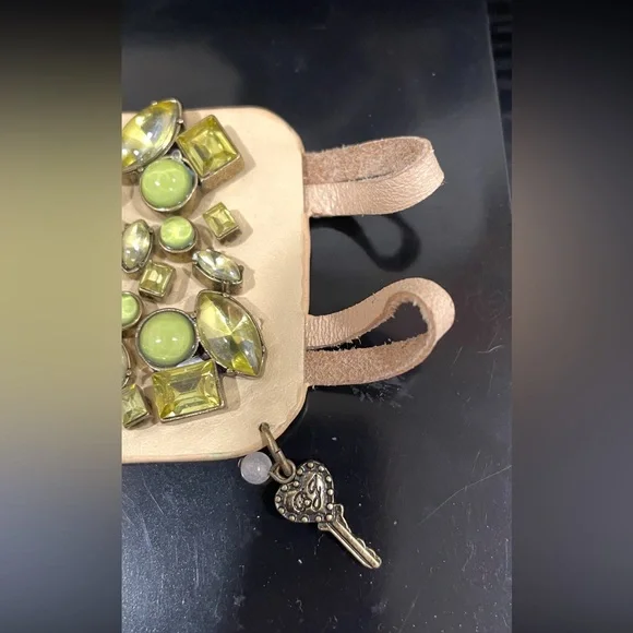 Betsey Johnson leather rhinestone massive bracelet 7.5” long 2” wide amazing! - Picture 8 of 11